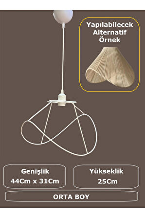 Yaprak Avize Teli , İskeleti (Orta Boy 44x31 Cm) Beyaz Statik Boyalı (Duy Takımı Dahil)