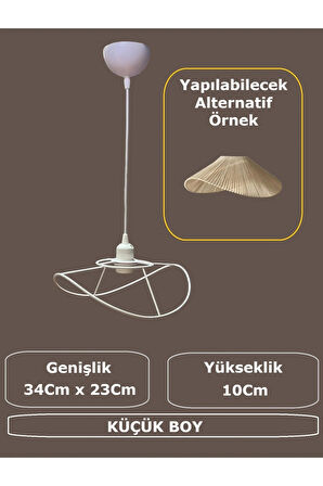 Yaprak Avize Teli , İskeleti (Küçük Boy 34x23 Cm) Beyaz Statik Boyalı (Duy Takımı Dahil)