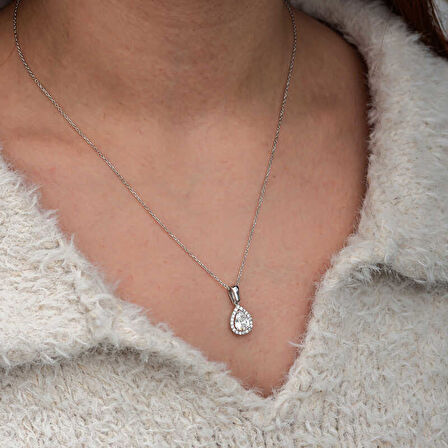 Gümüş Damla Beyaz Zirkon Taşlı Kadın Kolye