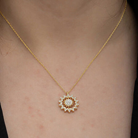 Gümüş Gold Güneş Kadın Kolye