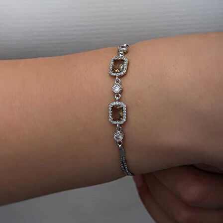 ​925 Ayar Gümüş Kare Zultanit Taşlı Kadın Bileklik