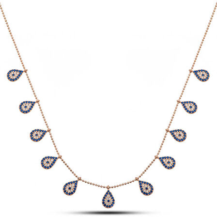 Gümüş Rose Damla Nazarlı Şans Kadın Kolye