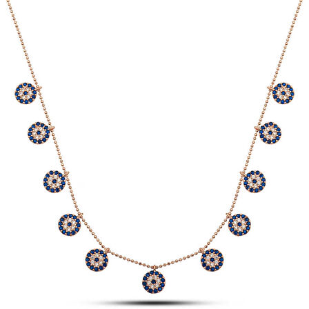 925 Ayar Gümüş Rose Nazarlı Şans Kadın Kolye