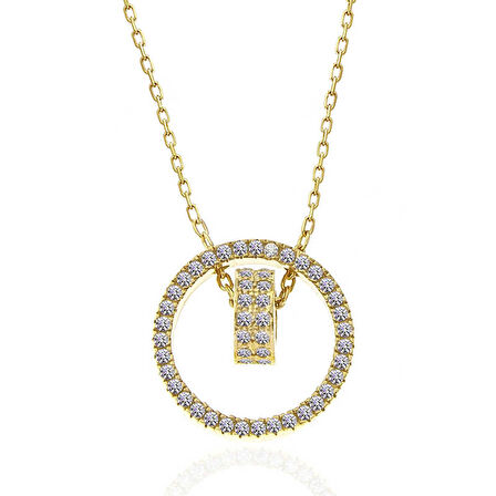 925 Ayar Gümüş Gold İç İçe Geçmiş Halka Kadın Kolye