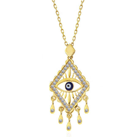 925 Ayar Gümüş Gold Nazarlı Göz Kadın Kolye