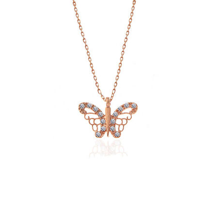 925 Ayar Gümüş Rose Kelebek Kadın Gümüş Kolye
