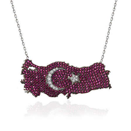 925 Ayar Gümüş Ay Yıldız Türkiye Haritası Kadın Kolye