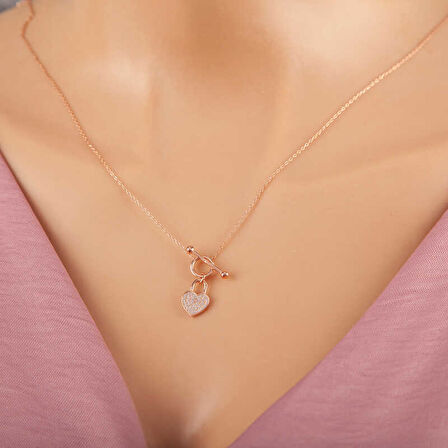 925 Ayar Gümüş Rose Sallantılı Kalp Kadın Kolye