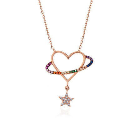 925 Ayar Gümüş Rose Kalp Yıldız Kadın Kolye