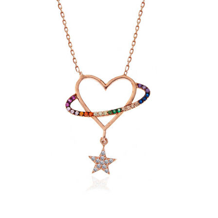 925 Ayar Gümüş Rose Kalp Yıldız Kadın Kolye