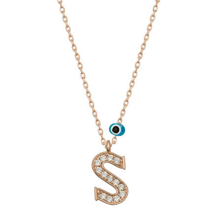 925 Ayar Gümüş Nazar Rose S Harfi Kadın Gümüş Kolye