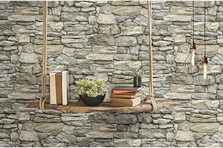 Kale Taş Duvar Desenli Kendinden Yapışkanlı 3D Duvar Raf Kapı Kaplama Kağıdı 3 Metre 60 Cm