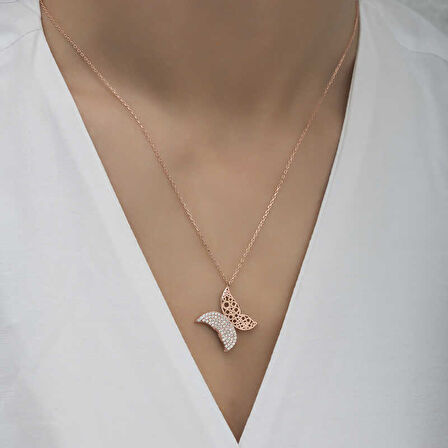 925 Ayar Gümüş Kelebek Kadın Gümüş Kolye