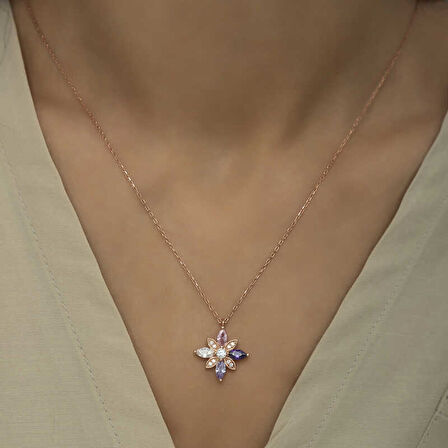 925 Ayar Gümüş Mix Taşlı Umut Çiçeği Gümüş Kolye