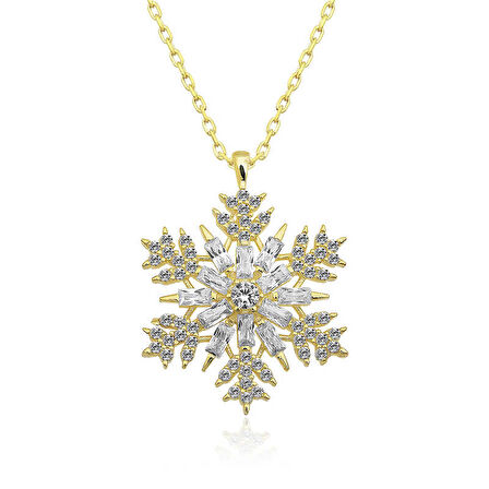 925 Ayar Gümüş Gold Kar Tanesi Kadın Gümüş Kolye