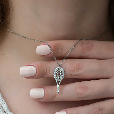 ​925 Ayar Gümüş Tenis Raketi Kadın Gümüş Kolye