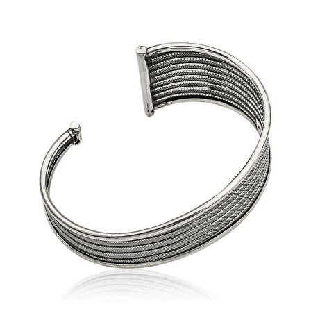 925 Ayar Gümüş Eskitme Desenli Bilezik