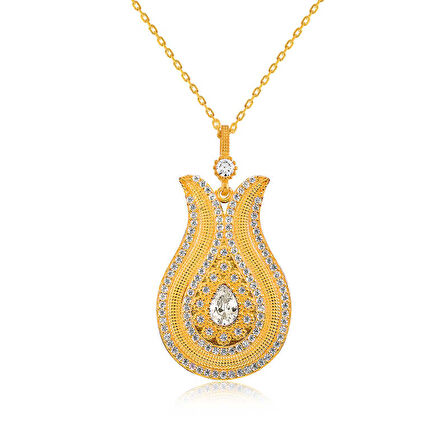 925 Ayar Gümüş Damla Taşlı Lale Kadın Gümüş Kolye