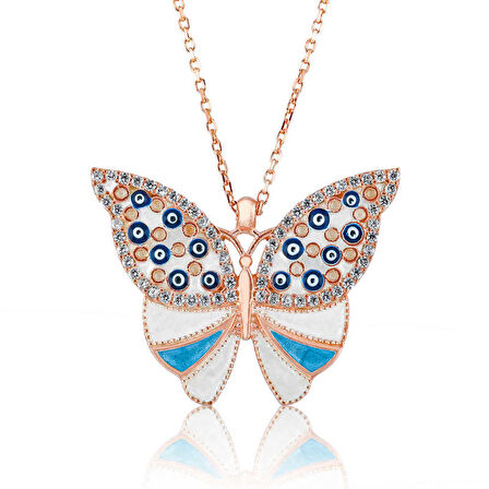 925 Ayar Gümüş Nazarlı Kelebek Kadın Gümüş Kolye