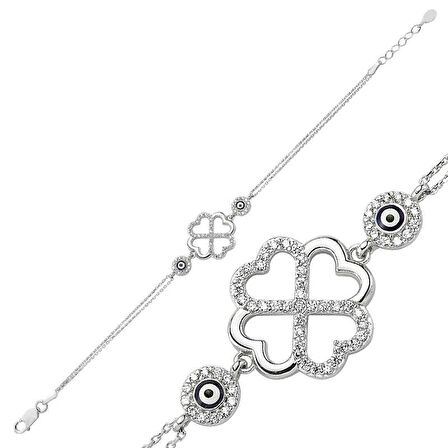 925 Ayar Gümüş Kalpli Yonca Bileklik