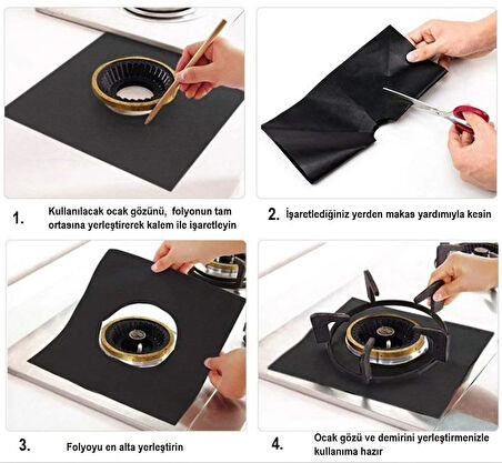 Ocak Koruyucu Folyo Yanmaz Yapışmaz 4'lü SiYAH set