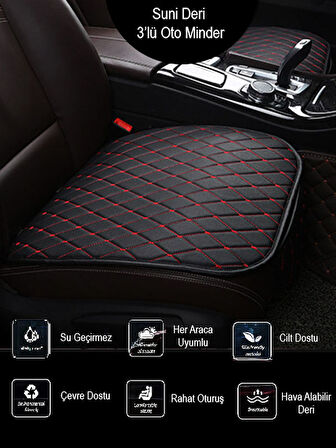 Volkswagen T-Roc Ön ve Arka Takım Koltuk Minderi Siyah Deri Kırmızı Dikişli