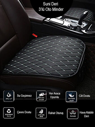 Mitsubishi Lancer Ön ve Arka Takım Koltuk Minderi Siyah Deri Beyaz Dikişli