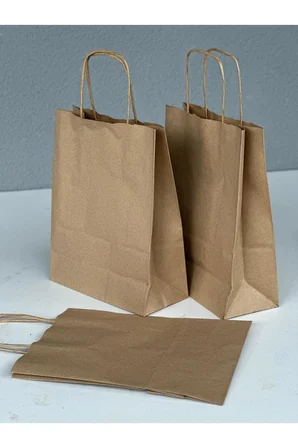 1.Kalite 18x8x24 Cm 1’ Li Kahverengi Renkli Kraft Kağıt Çanta, Hediye Paketi, poşeti, Taşıma çanta