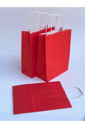 1.Kalite 18x8x24 Cm 5’Li Kırmızı Renkli Kraft Kağıt Çanta Hediye Poşeti Hediye Paketi Kraft Çanta