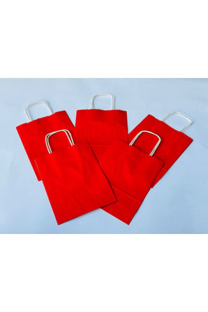 1.Kalite 18x8x24 Cm 5’Li Kırmızı Renkli Kraft Kağıt Çanta Hediye Poşeti Hediye Paketi Kraft Çanta
