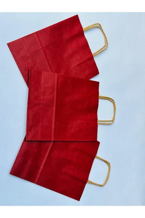 1.Kalite 18x8x24 Cm 3’ Lü Bordo Renkli Kraft Kağıt Çanta, Hediye Poşeti, Hediye Paketi, Kraft Çanta