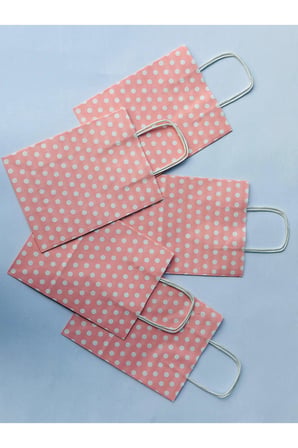 1.Kalite 18x8x24 Cm (5 Adet) Pembe Renk Beyaz Benekli Kraft Kağıt Çanta,Hediye Poşeti,Hediye Paketi