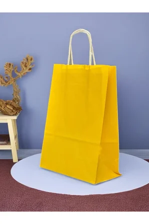 1.Kalite 18x8x24 Cm 1’ Li Sarı Renkli Kraft Kağıt Çanta, Hediye Poşeti, Hediye Paketi, Kraft Çanta