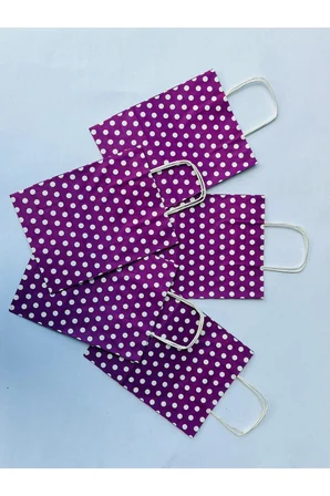 1.Kalite 18x8x24 Cm (1 Adet) Mor Renk Beyaz Benekli Kraft Kağıt Çanta,Hediye Poşeti,Hediye Paketi