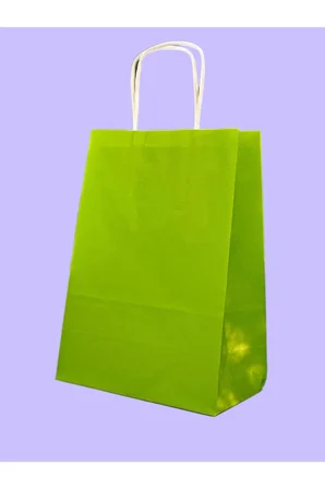 1.Kalite 18x8x24 Cm 1’ Li Yeşil Renkli Kraft Kağıt Çanta, Hediye Poşeti, Hediye Paketi, Kraft Çanta