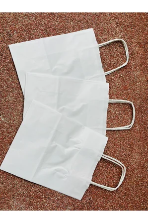 1.Kalite 18x8x24 Cm 5’ Li Beyaz Renkli Kraft Kağıt Çanta, Hediye Poşeti, Hediye Paketi, Kraft Çanta