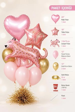 Kız Çocuk Pembe Leopar Yıldız Tema Doğum Günü Konsept Balon Seti