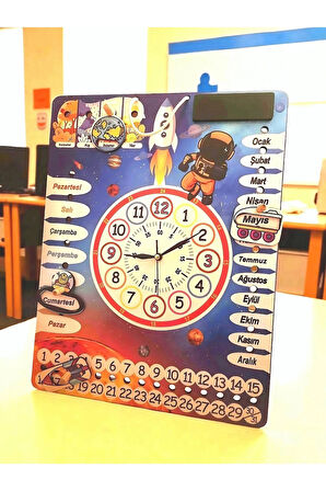 Gezegen Temalı Çocuk Odası Duvar Saati - (Gerçek Saatli Duvar Takvimi)