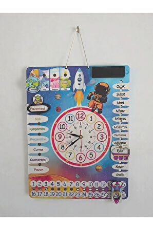 Gezegen Temalı Çocuk Odası Duvar Saati - (Gerçek Saatli Duvar Takvimi)
