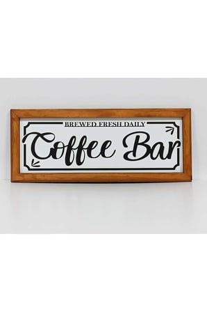 Çay Kahve Köşesi Duvar Dekoru ,coffee Bar Breved Fresh Daily Beyaz Zeminli Ahşap Çerçeveli Tablo