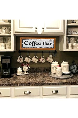 Çay Kahve Köşesi Duvar Dekoru ,coffee Bar Breved Fresh Beyaz Zeminli Ahşap Çerçeveli Tablo