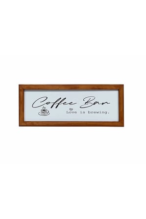 Çay Kahve Köşesi Duvar Dekoru ,coffee Bar Love Is Brewing Beyaz Zeminli Ahşap Çerçeveli Tablo