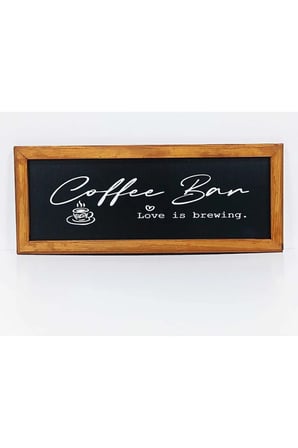 Çay Kahve Köşesi Duvar Dekoru ,coffe Bar Love Is Brewing Siyah Zeminli Ahşap Çerçeveli Tablo