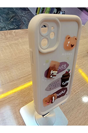 İPhone 11 Uyumlu Coffe Kabartma Figürlü Kamera Korumalı Kapak