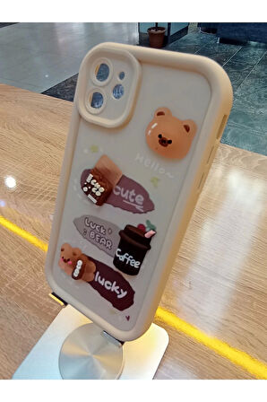 İPhone 11 Uyumlu Coffe Kabartma Figürlü Kamera Korumalı Kapak