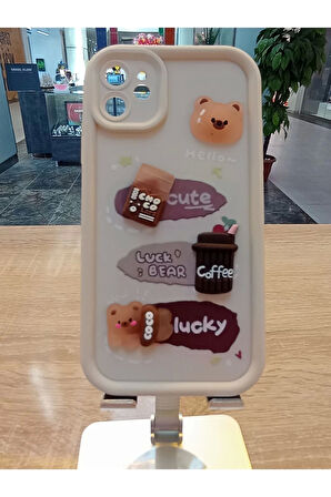 İPhone 11 Uyumlu Coffe Kabartma Figürlü Kamera Korumalı Kapak