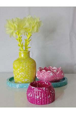 Dekoratif Vazo Mumluk İskandinav Pampas Takım Renkli Hediyelik Süs Eşyası