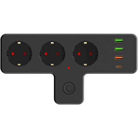 Termal Akım Korumalı Soket Priz Çoğaltıcı Kablosuz Çoklayıcı 2500W 3xUSB 2.4A 1xType-C