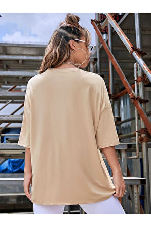 Kadın Cool Mom Baskılı Oversize Bisiklet Yaka T-shirt