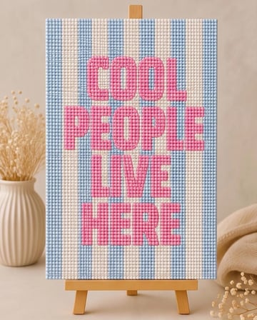 Cool people mavi pembe Pearlstone Tuval Sanat Kiti | Yarım İnci 3D Tablo Boyama Seti | Rhinestone 